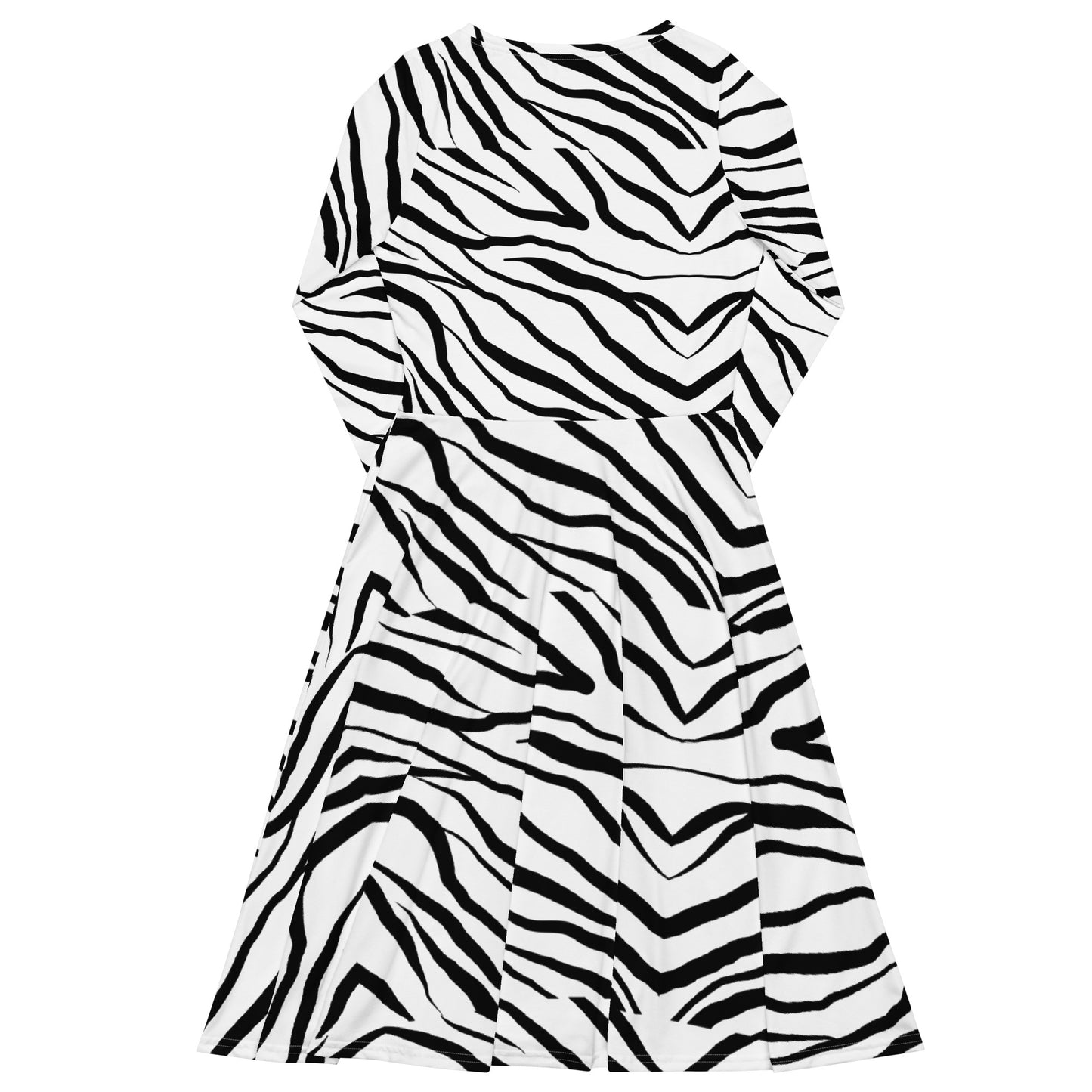 Striped Zebra Vibrance Women's Long Sleeve Midi Dress - FLAKOUT