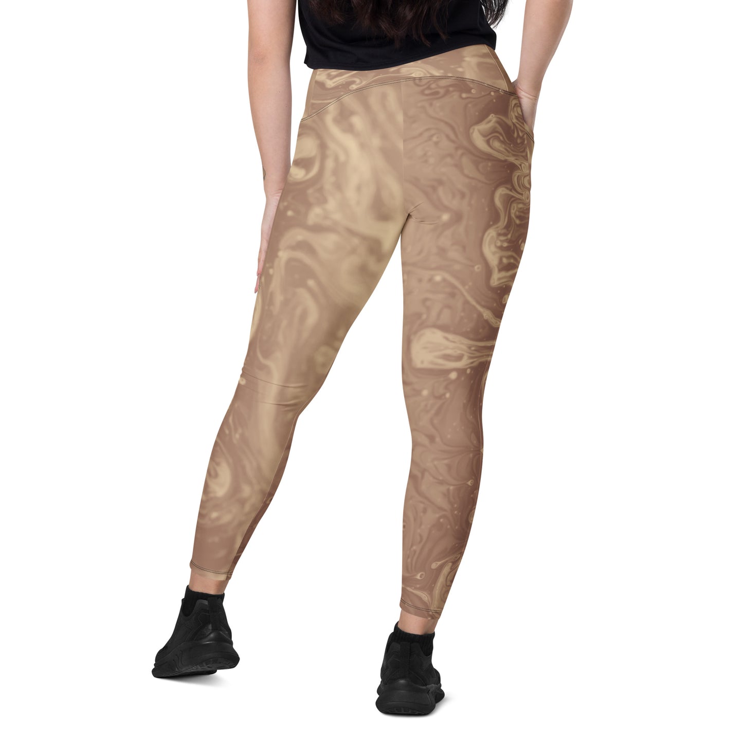 Liquid Beige Women's Recycled Crossover Leggings With Pockets - FLAKOUT