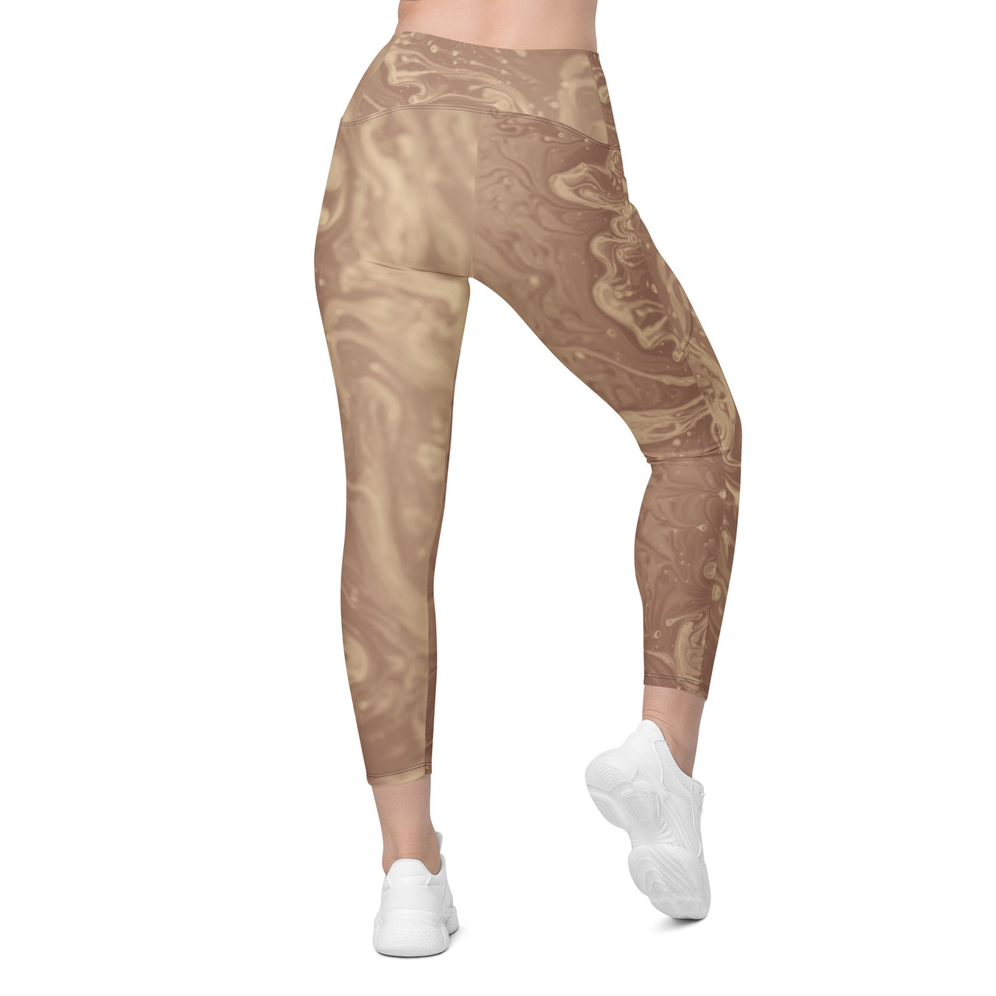 Liquid Beige Women's Recycled Crossover Leggings With Pockets - FLAKOUT