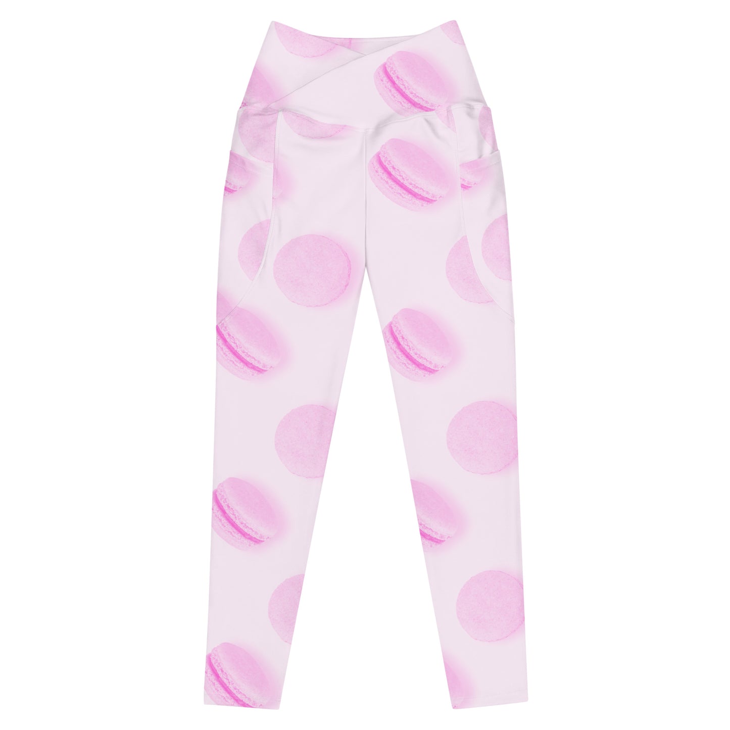 Rosé Macaron Women's Recycled Crossover Leggings With Pockets - FLAKOUT