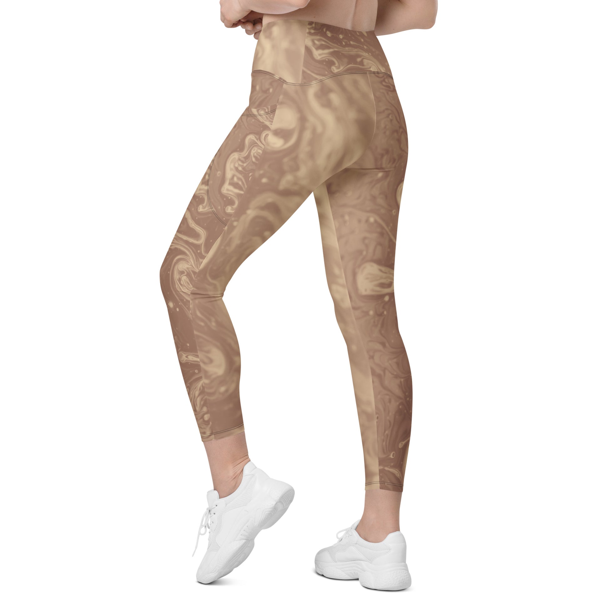 Liquid Beige Women's Recycled Crossover Leggings With Pockets - FLAKOUT