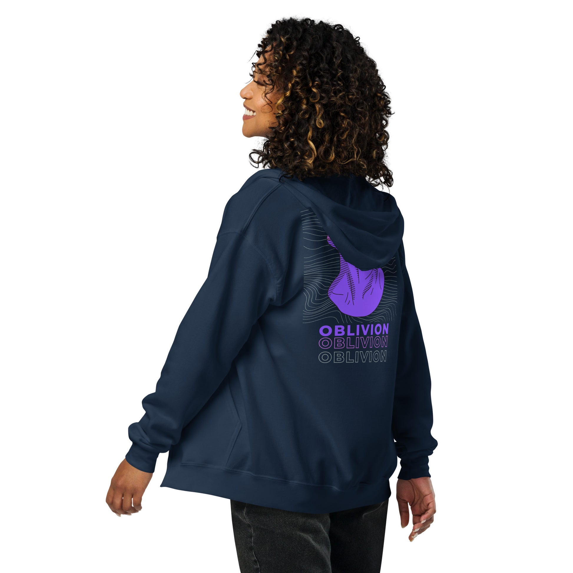 Violet Veil Of Oblivion Heavy Harmony Fusion Zip Hoodie - Navy - FLAKOUT