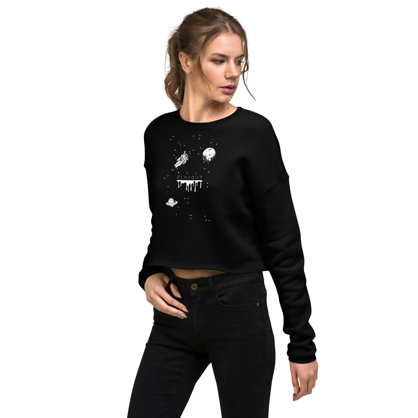 Astronaut Women's Crop Sweatshirt - Black - FLAKOUT