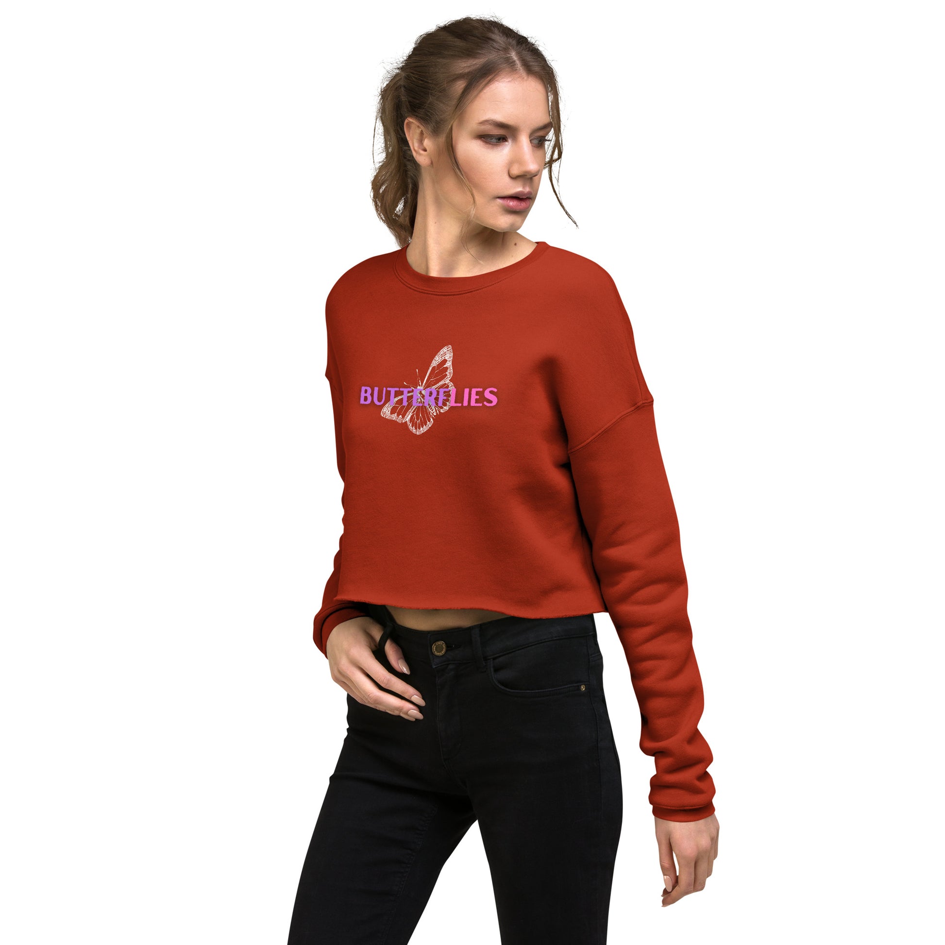 Whispers Of Wings Butterflies Women's Crop Sweatshirt - Brick - FLAKOUT