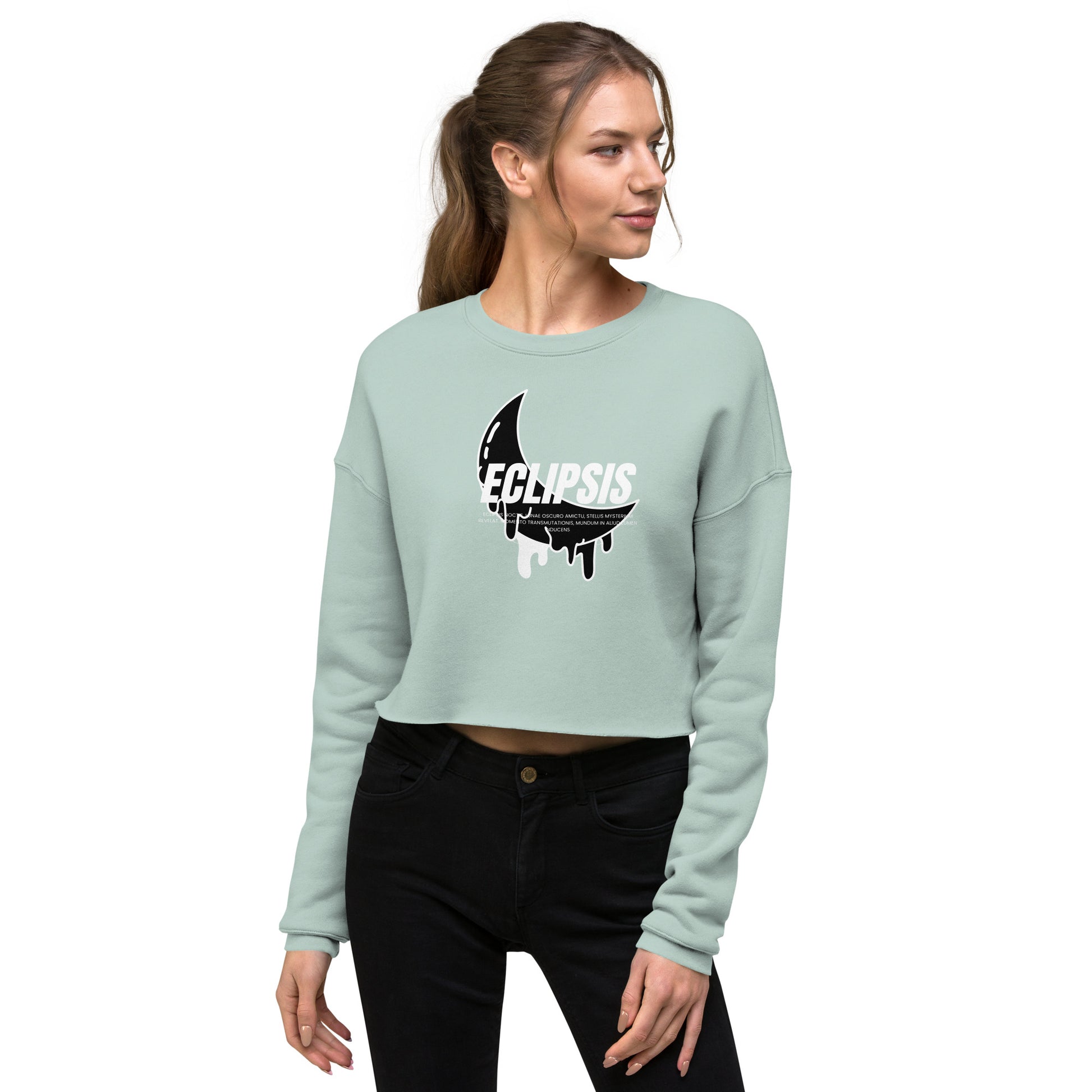 Lunar Eclipsis Women's Crop Sweatshirt - Dusty Blue - FLAKOUT