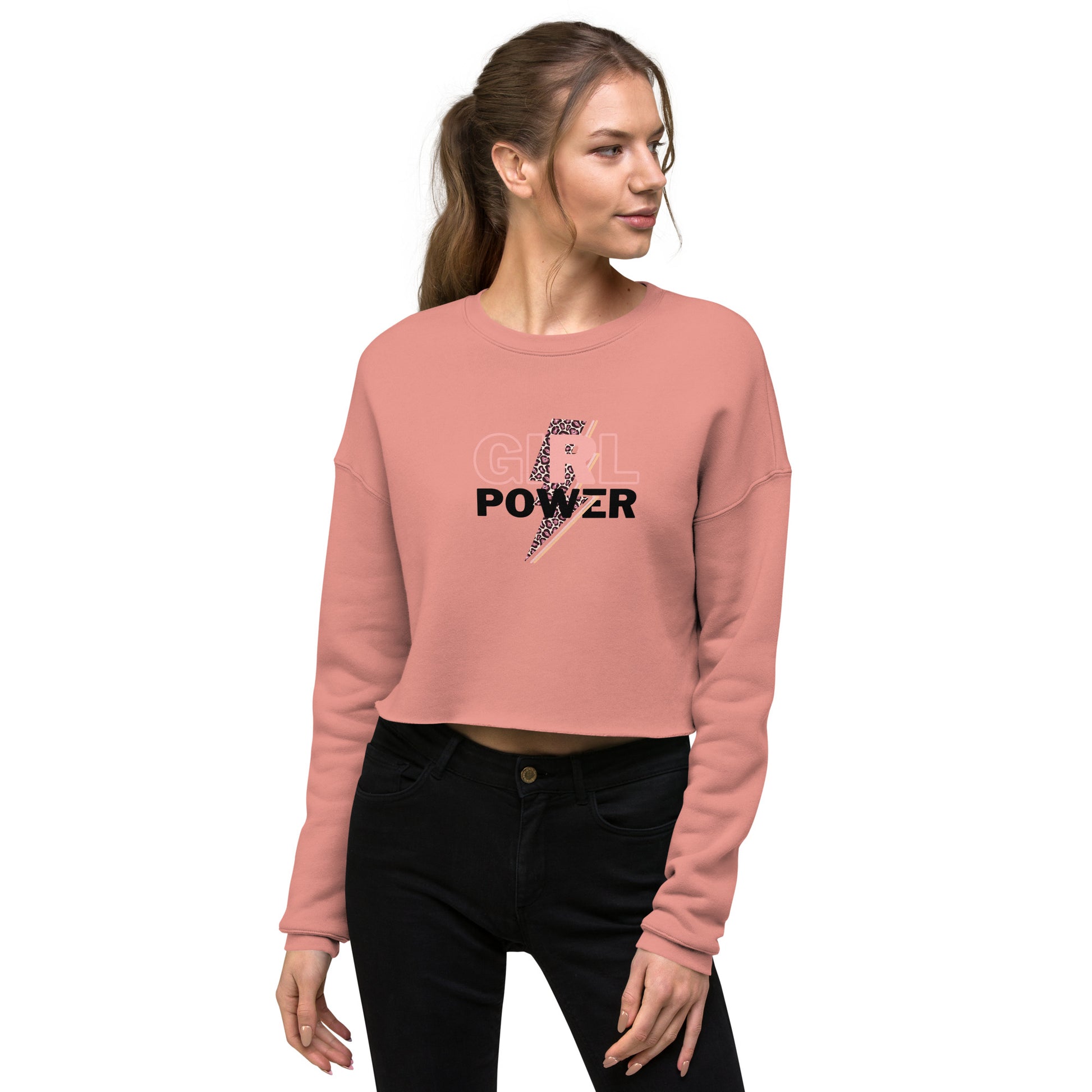 Queenly Girl Power Rebellion Women's Crop Sweatshirt - Mauve - FLAKOUT