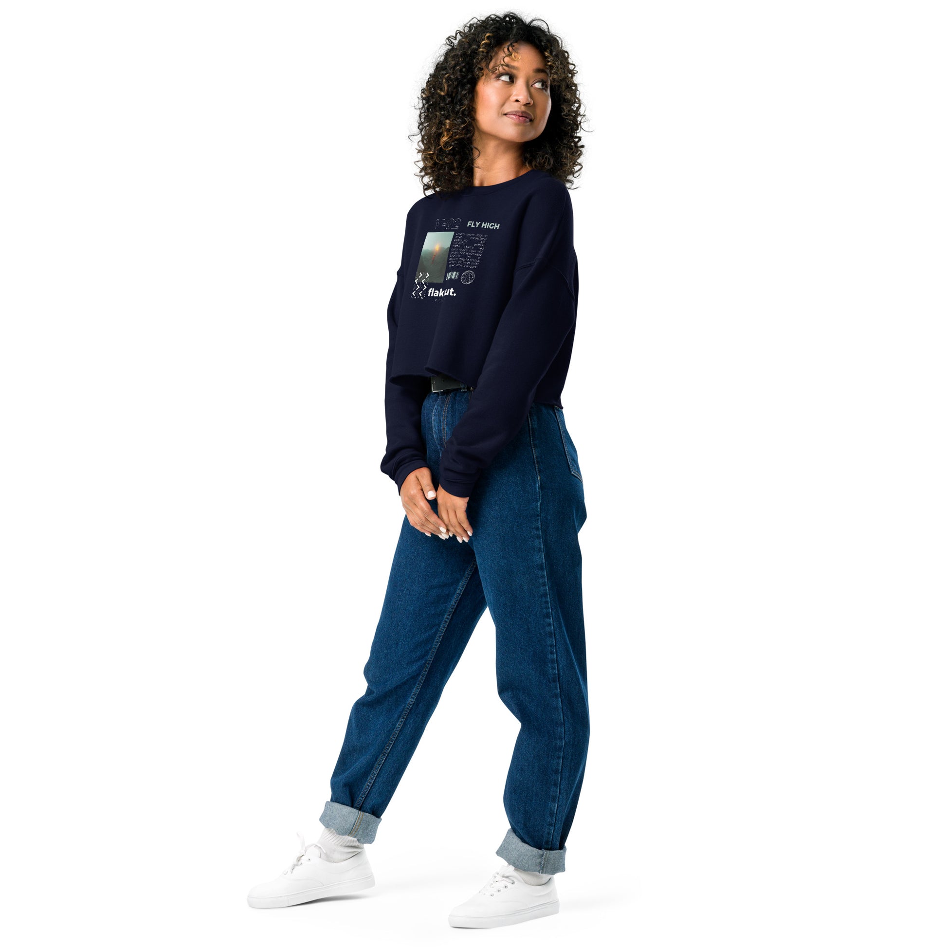 Fly High Voyager Women's Crop Sweatshirt - Navy - FLAKOUT