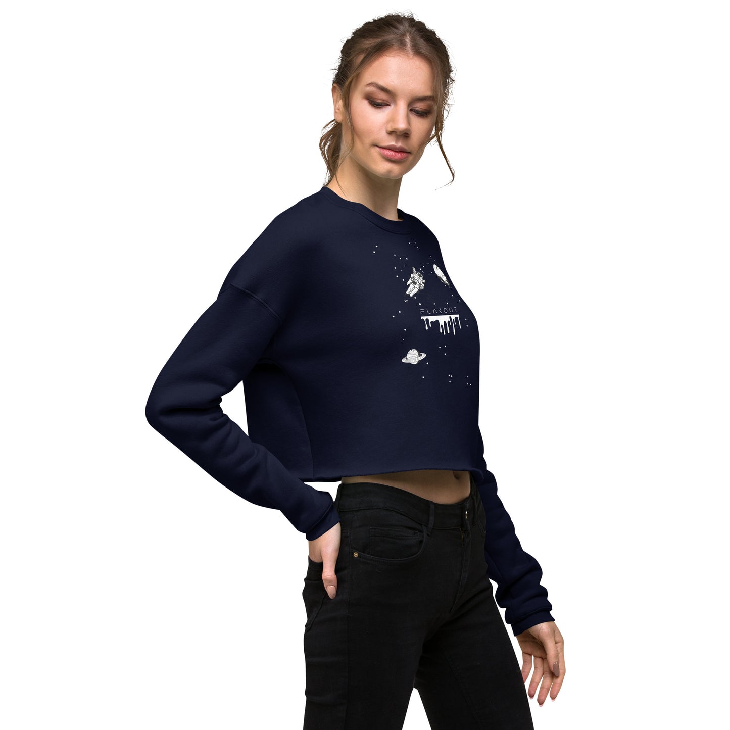 Astronaut Women's Crop Sweatshirt - Navy - FLAKOUT